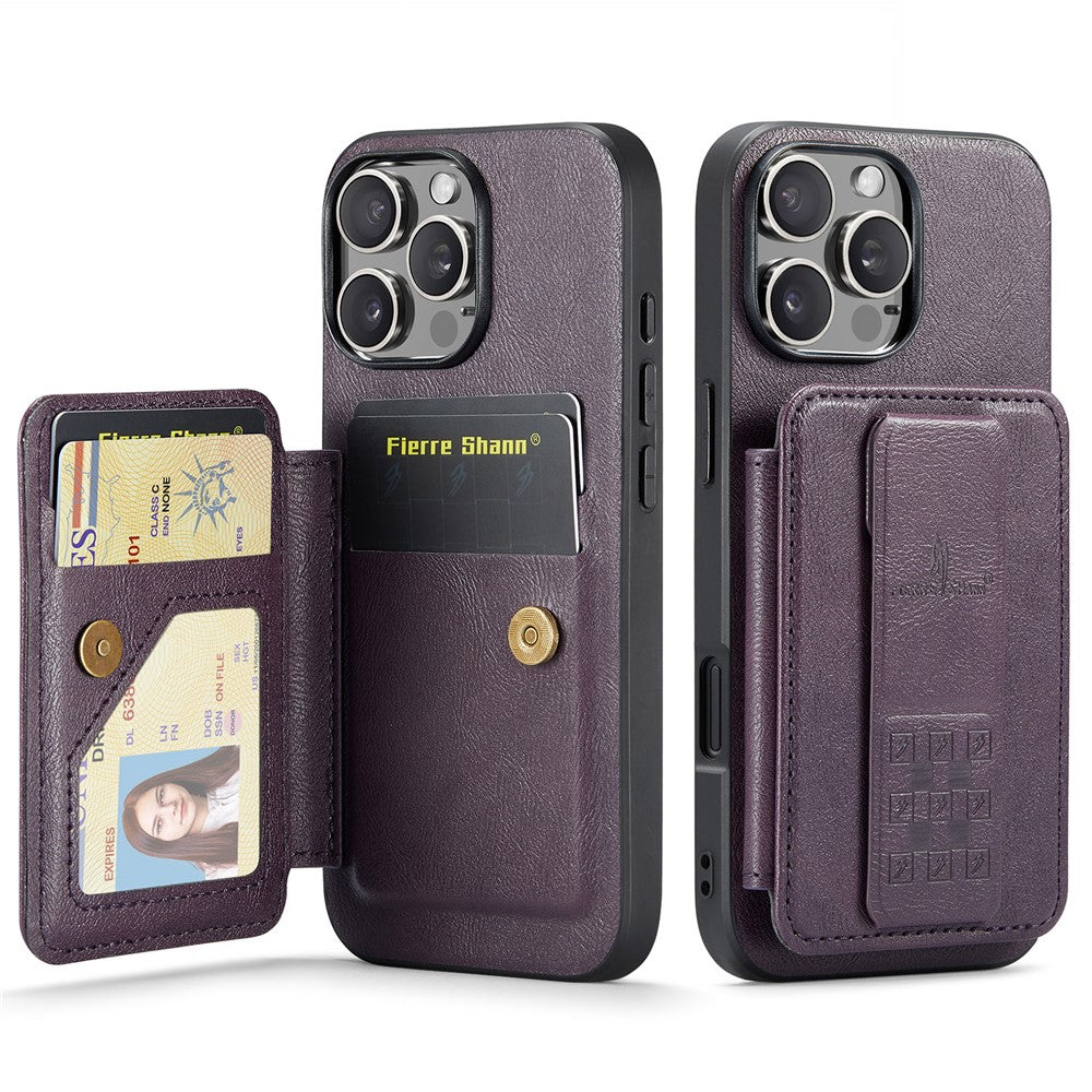 FIERRE SHANN 024 For iPhone 16 Pro Max Case Card Holder Kickstand Waxy Texture Leather+TPU Phone Cover