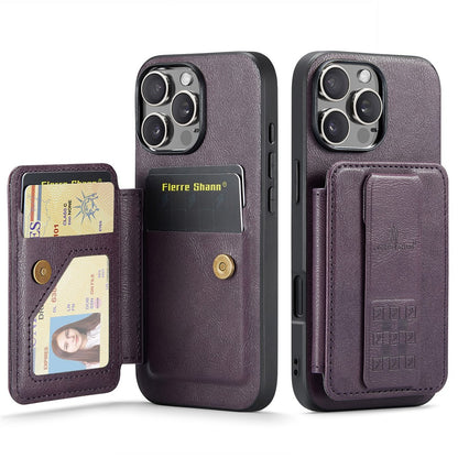 FIERRE SHANN 024 For iPhone 16 Pro Max Case Card Holder Kickstand Waxy Texture Leather+TPU Phone Cover