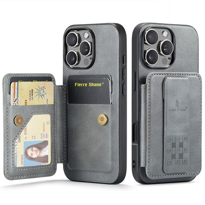 FIERRE SHANN 024 For iPhone 16 Pro Max Case Card Holder Kickstand Waxy Texture Leather+TPU Phone Cover