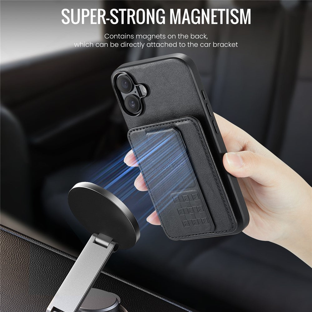 FIERRE SHANN 024 For iPhone 16 Case Card Holder Kickstand Waxy Texture Leather+TPU Phone Cover