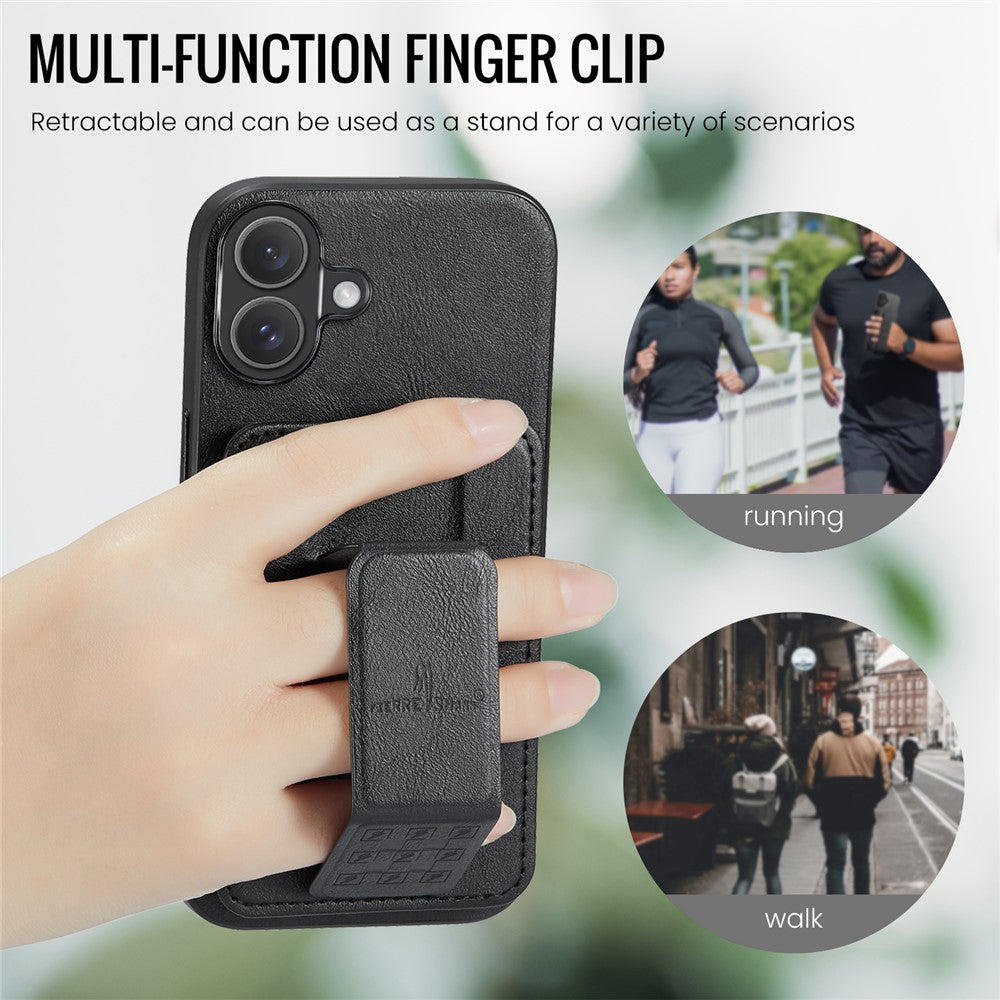 FIERRE SHANN 024 For iPhone 16 Case Card Holder Kickstand Waxy Texture Leather+TPU Phone Cover