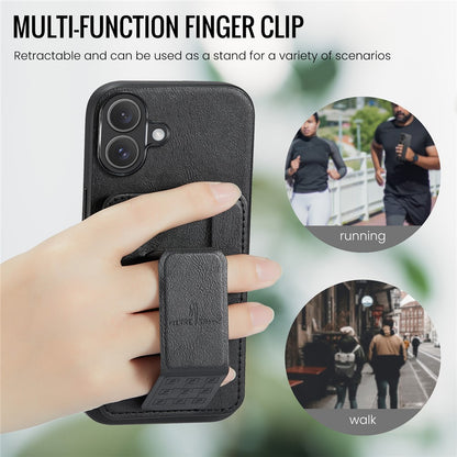 FIERRE SHANN 024 For iPhone 16 Case Card Holder Kickstand Waxy Texture Leather+TPU Phone Cover