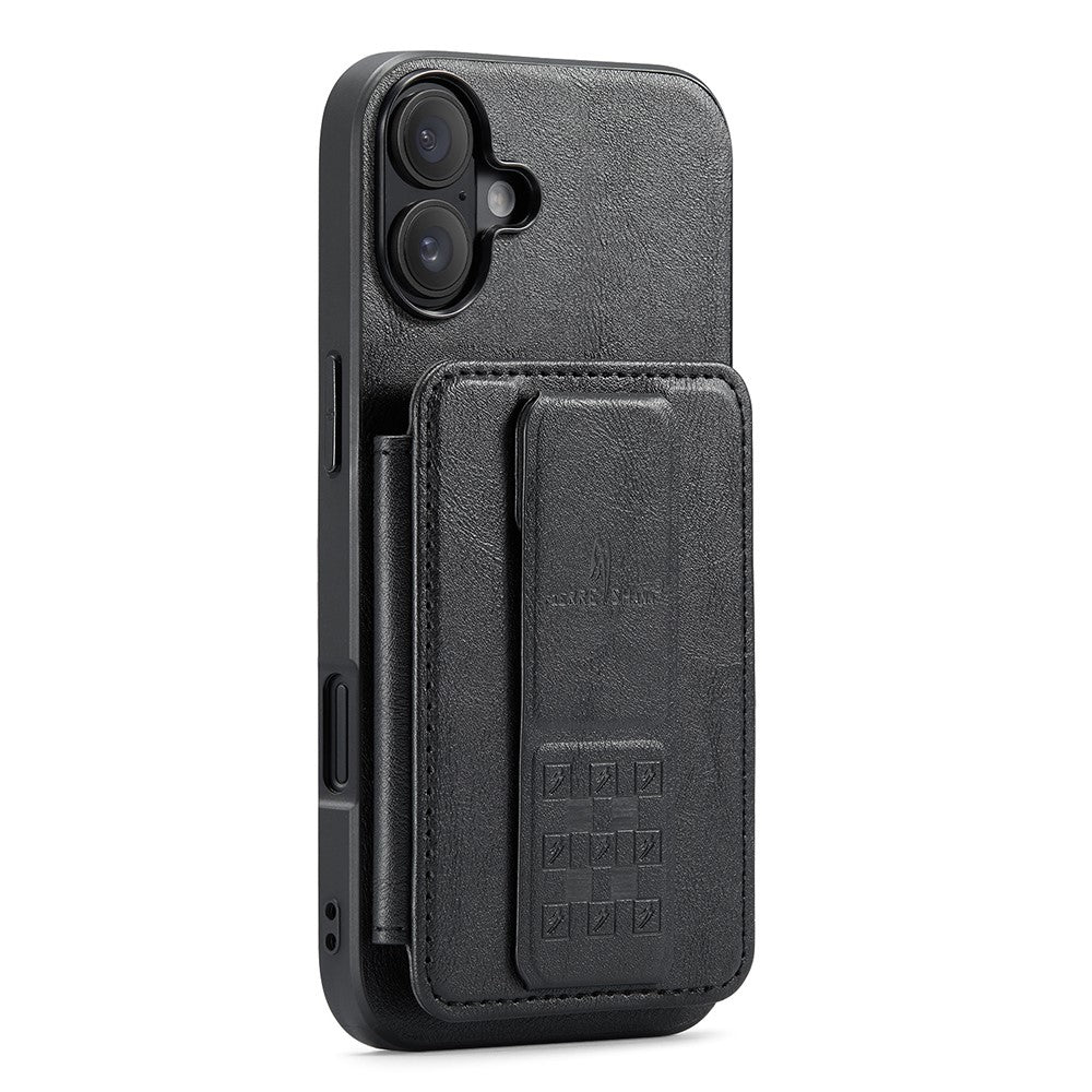 FIERRE SHANN 024 For iPhone 16 Case Card Holder Kickstand Waxy Texture Leather+TPU Phone Cover