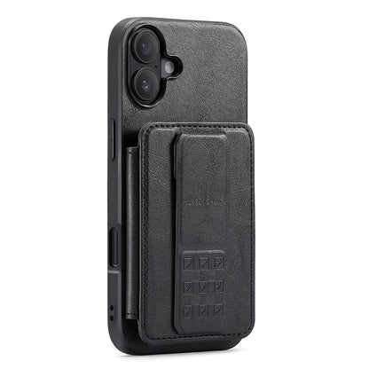 FIERRE SHANN 024 For iPhone 16 Case Card Holder Kickstand Waxy Texture Leather+TPU Phone Cover