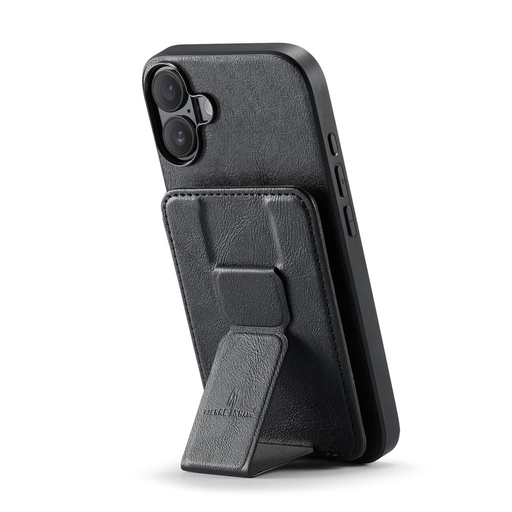 FIERRE SHANN 024 For iPhone 16 Case Card Holder Kickstand Waxy Texture Leather+TPU Phone Cover