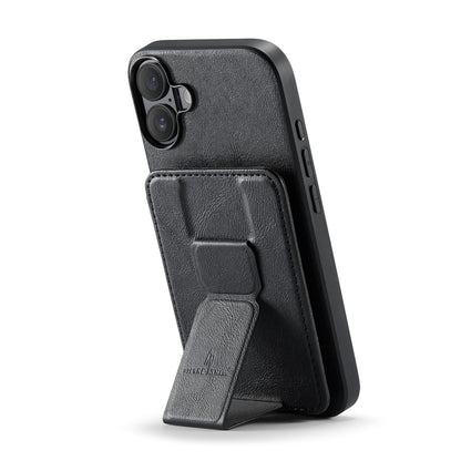 FIERRE SHANN 024 For iPhone 16 Case Card Holder Kickstand Waxy Texture Leather+TPU Phone Cover