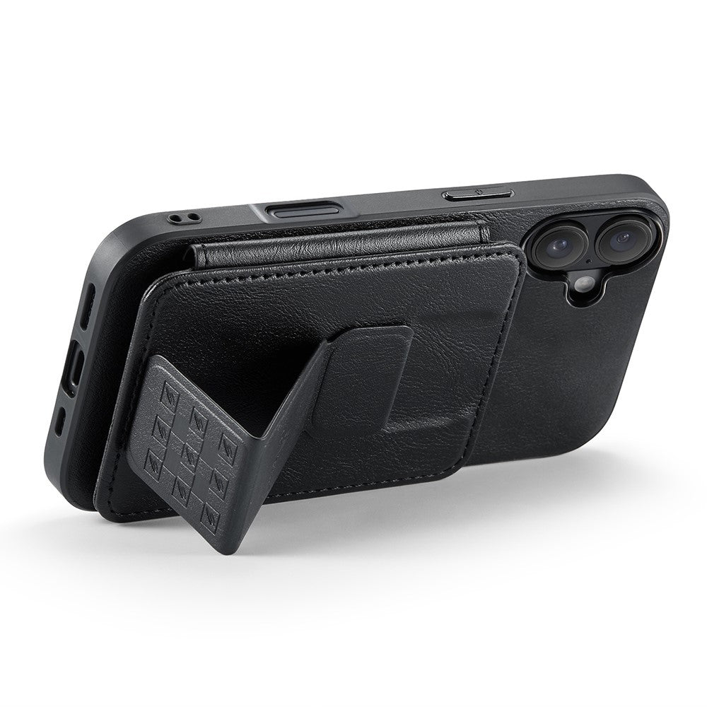 FIERRE SHANN 024 For iPhone 16 Case Card Holder Kickstand Waxy Texture Leather+TPU Phone Cover