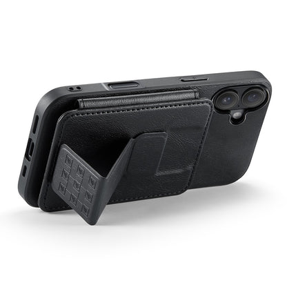 FIERRE SHANN 024 For iPhone 16 Case Card Holder Kickstand Waxy Texture Leather+TPU Phone Cover