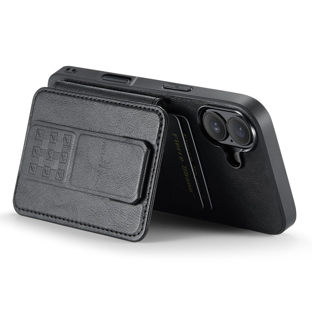 FIERRE SHANN 024 For iPhone 16 Case Card Holder Kickstand Waxy Texture Leather+TPU Phone Cover