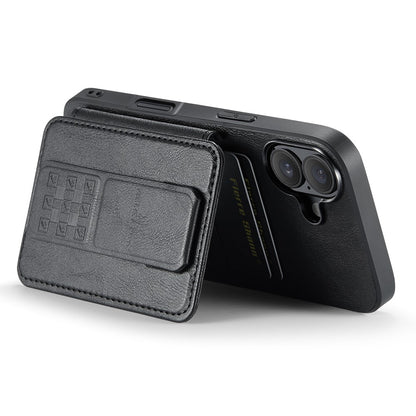 FIERRE SHANN 024 For iPhone 16 Case Card Holder Kickstand Waxy Texture Leather+TPU Phone Cover