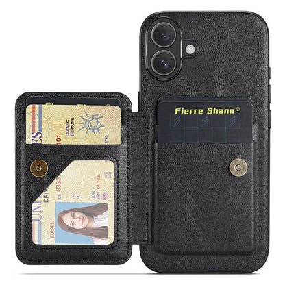 FIERRE SHANN 024 For iPhone 16 Case Card Holder Kickstand Waxy Texture Leather+TPU Phone Cover