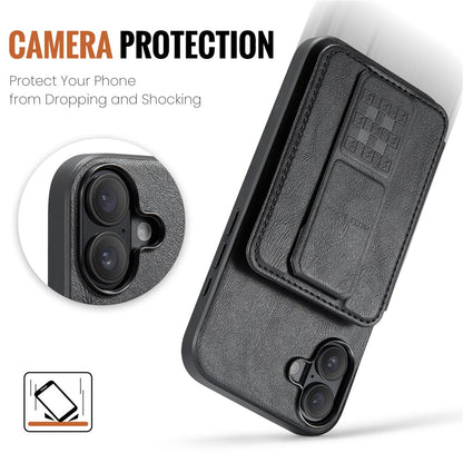 FIERRE SHANN 024 For iPhone 16 Case Card Holder Kickstand Waxy Texture Leather+TPU Phone Cover