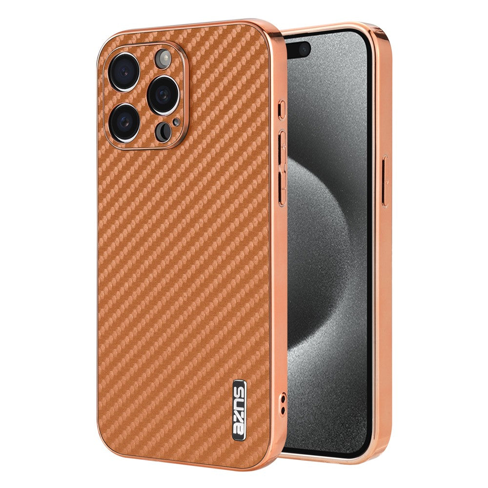 AZNS For iPhone 14 Pro Case Electroplating Carbon Fiber Texture PU+TPU Phone Cover