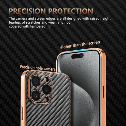 AZNS For iPhone 14 Pro Case Electroplating Carbon Fiber Texture PU+TPU Phone Cover