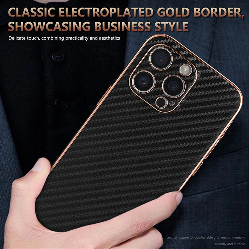 AZNS For iPhone 14 Pro Case Electroplating Carbon Fiber Texture PU+TPU Phone Cover