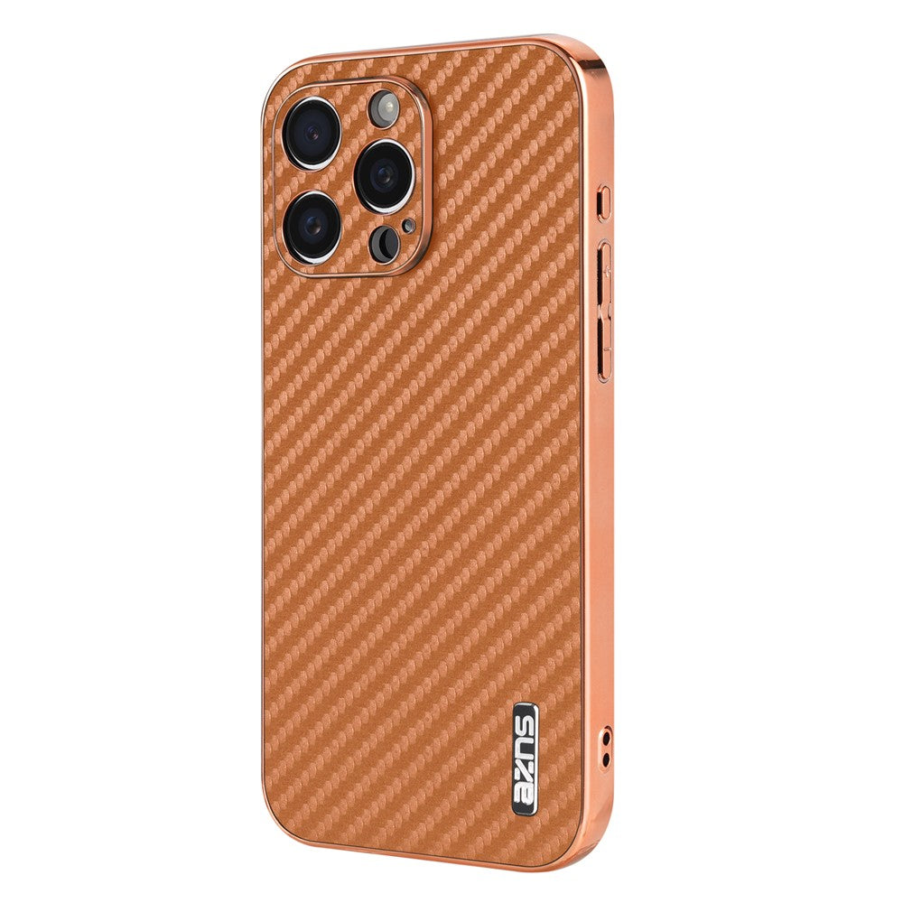 AZNS For iPhone 14 Pro Case Electroplating Carbon Fiber Texture PU+TPU Phone Cover