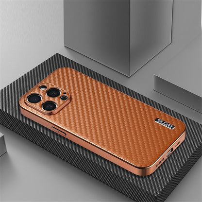 AZNS For iPhone 14 Pro Case Electroplating Carbon Fiber Texture PU+TPU Phone Cover