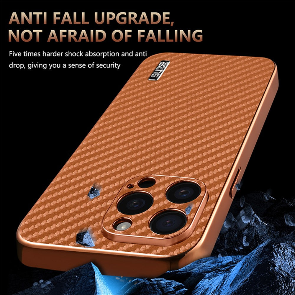 AZNS For iPhone 14 Pro Case Electroplating Carbon Fiber Texture PU+TPU Phone Cover
