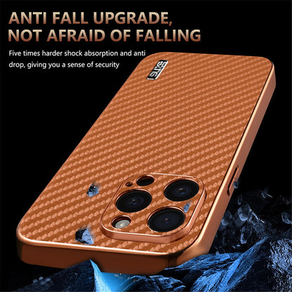 AZNS For iPhone 14 Pro Case Electroplating Carbon Fiber Texture PU+TPU Phone Cover