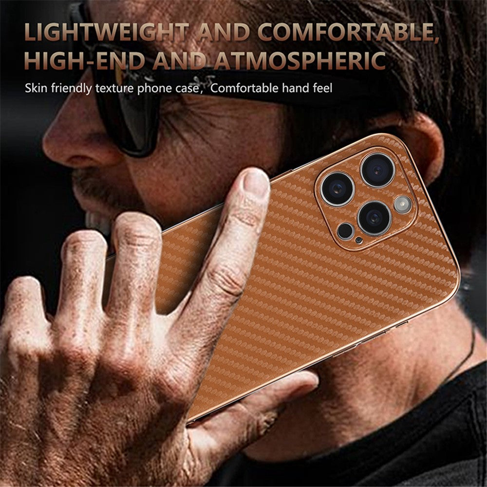 AZNS For iPhone 14 Pro Case Electroplating Carbon Fiber Texture PU+TPU Phone Cover