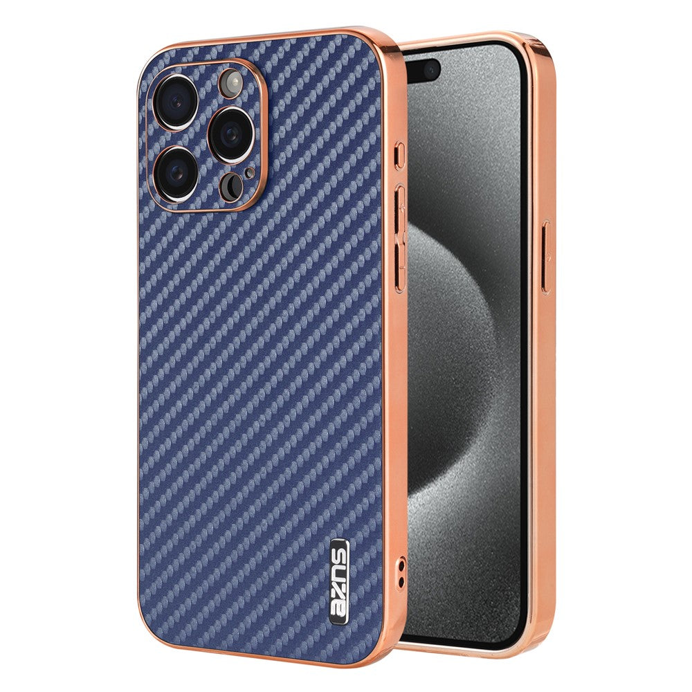 AZNS For iPhone 14 Pro Case Electroplating Carbon Fiber Texture PU+TPU Phone Cover