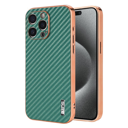 AZNS For iPhone 14 Pro Case Electroplating Carbon Fiber Texture PU+TPU Phone Cover