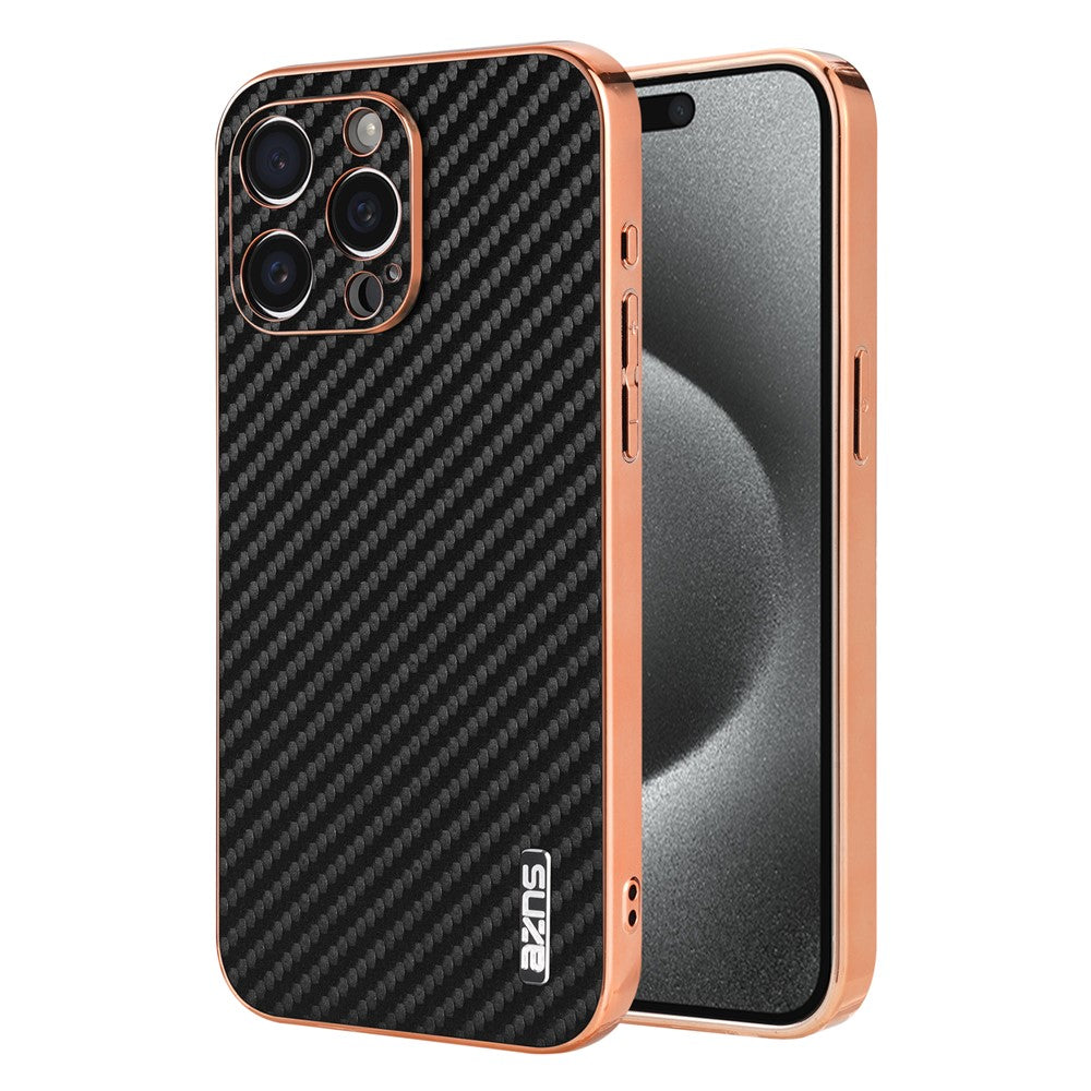 AZNS For iPhone 14 Pro Case Electroplating Carbon Fiber Texture PU+TPU Phone Cover