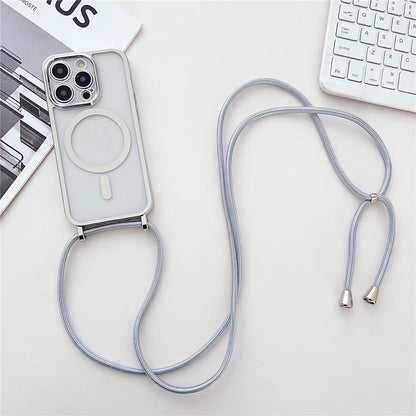 For iPhone 16 Pro Case Compatible with MagSafe Electroplating TPU Cellphone Protector with Long Lanyard