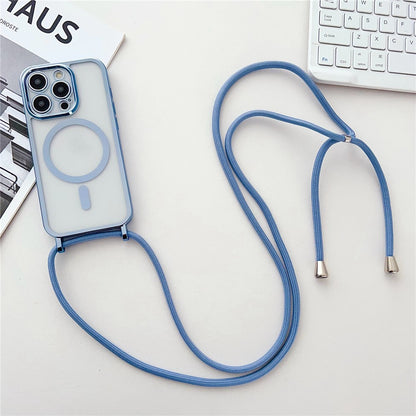 For iPhone 16 Pro Case Compatible with MagSafe Electroplating TPU Cellphone Protector with Long Lanyard
