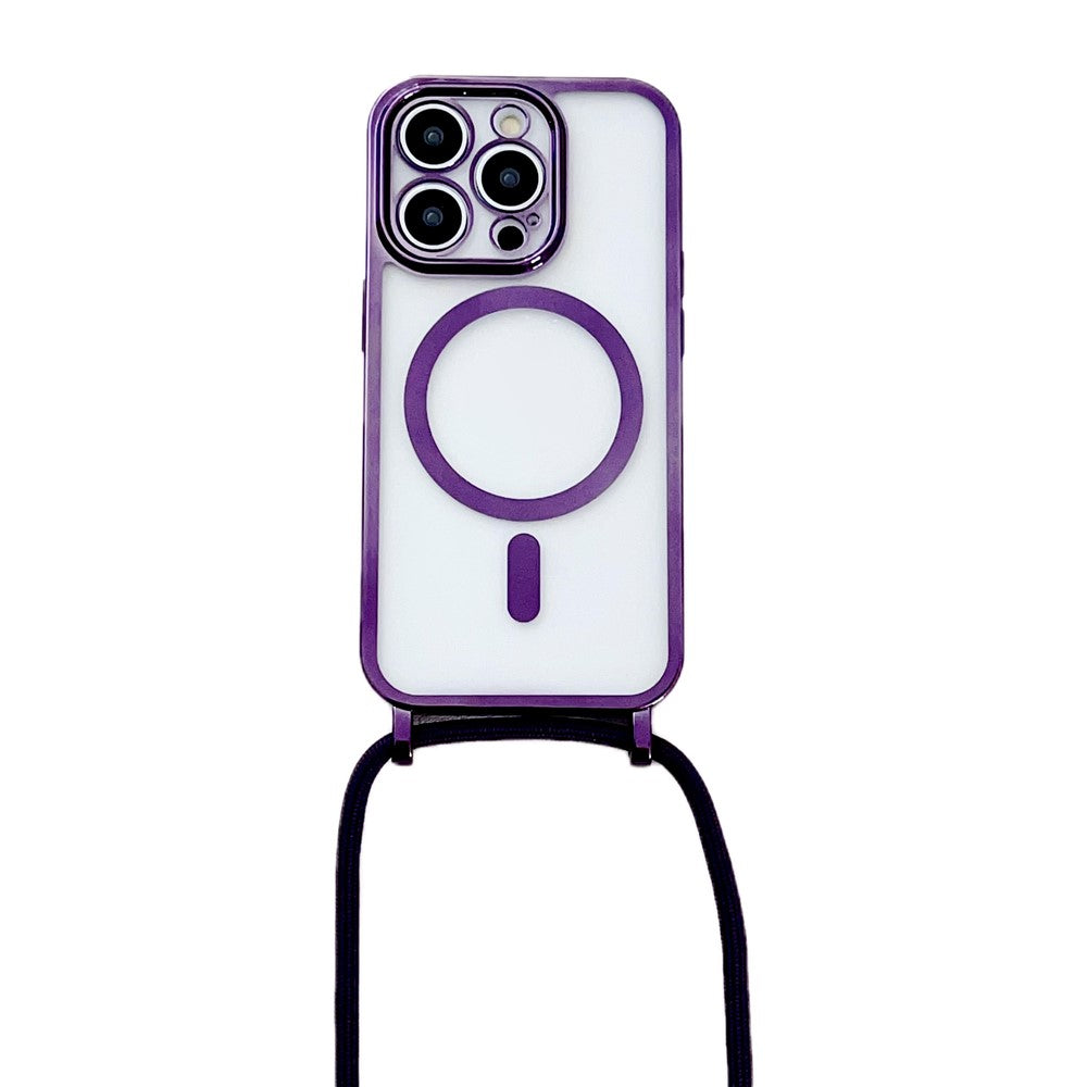 For iPhone 16 Pro Max Case Compatible with MagSafe Electroplating TPU Cellphone Protector with Long Lanyard