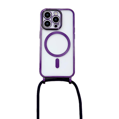 For iPhone 16 Pro Max Case Compatible with MagSafe Electroplating TPU Cellphone Protector with Long Lanyard