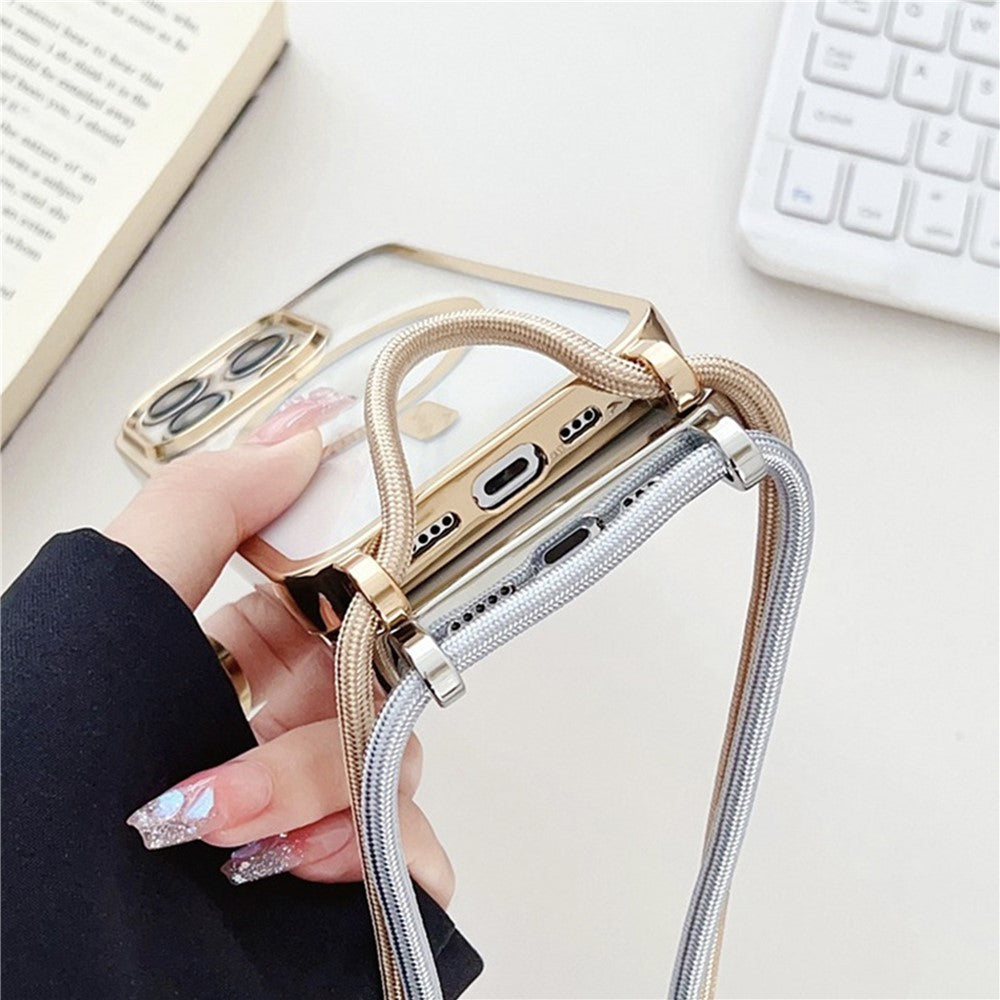 For iPhone 16 Pro Max Case Compatible with MagSafe Electroplating TPU Cellphone Protector with Long Lanyard