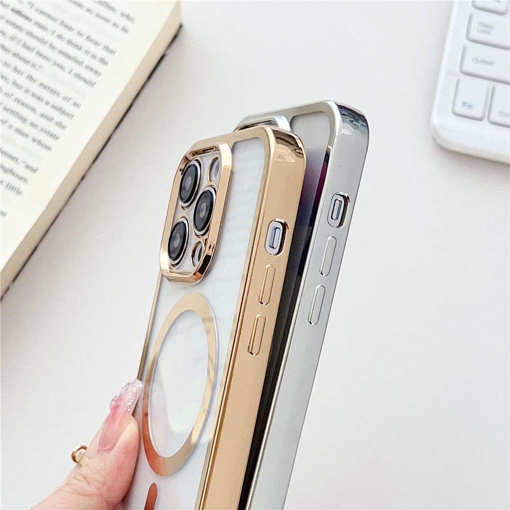 For iPhone 16 Pro Max Case Compatible with MagSafe Electroplating TPU Cellphone Protector with Long Lanyard