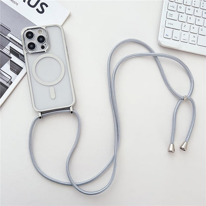For iPhone 16 Pro Max Case Compatible with MagSafe Electroplating TPU Cellphone Protector with Long Lanyard