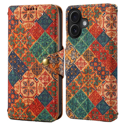 For iPhone 16 Case Flower Printing Stand PU Leather Protective Phone Cover