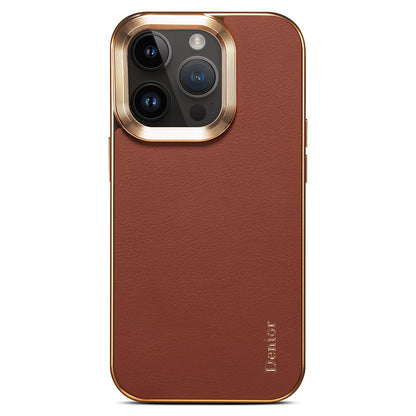 DENIOR For iPhone 16 Pro Max Case Genuine Cow Leather Coated PC+TPU Electroplating Phone Cover