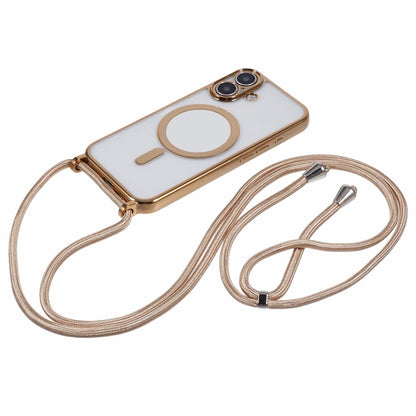 For iPhone 16 Case Compatible with MagSafe Electroplating TPU Cellphone Protector with Long Lanyard