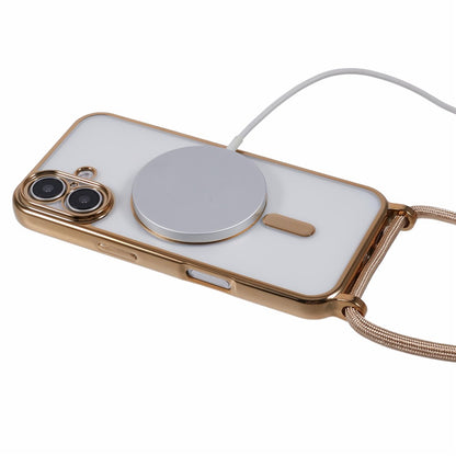 For iPhone 16 Case Compatible with MagSafe Electroplating TPU Cellphone Protector with Long Lanyard