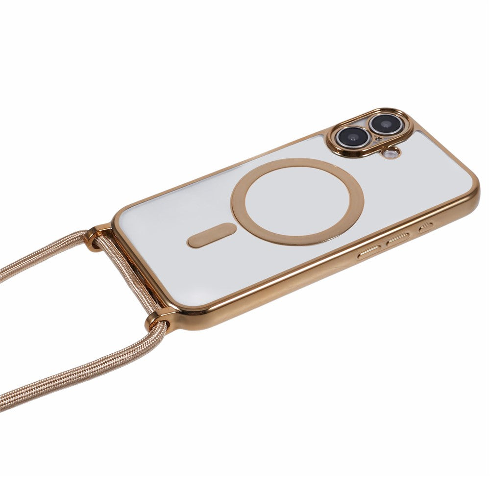 For iPhone 16 Case Compatible with MagSafe Electroplating TPU Cellphone Protector with Long Lanyard