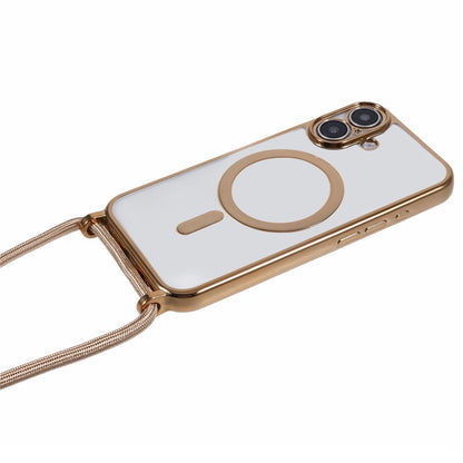 For iPhone 16 Case Compatible with MagSafe Electroplating TPU Cellphone Protector with Long Lanyard