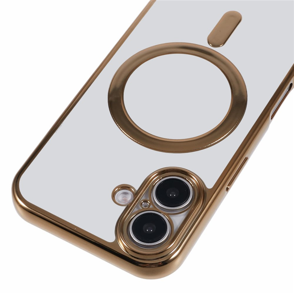 For iPhone 16 Case Compatible with MagSafe Electroplating TPU Cellphone Protector with Long Lanyard