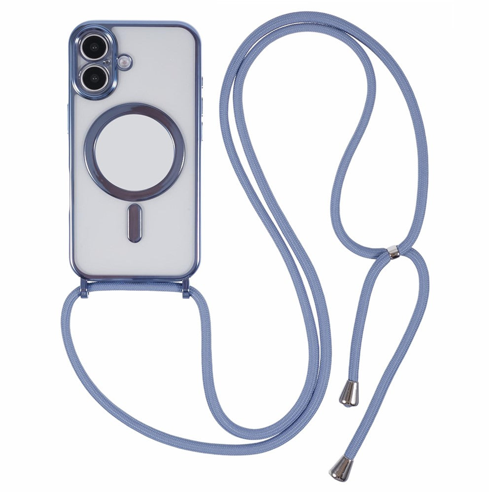For iPhone 16 Case Compatible with MagSafe Electroplating TPU Cellphone Protector with Long Lanyard