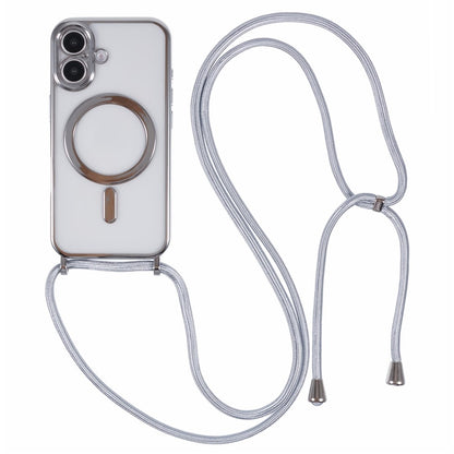 For iPhone 16 Case Compatible with MagSafe Electroplating TPU Cellphone Protector with Long Lanyard