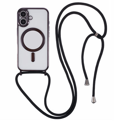 For iPhone 16 Case Compatible with MagSafe Electroplating TPU Cellphone Protector with Long Lanyard