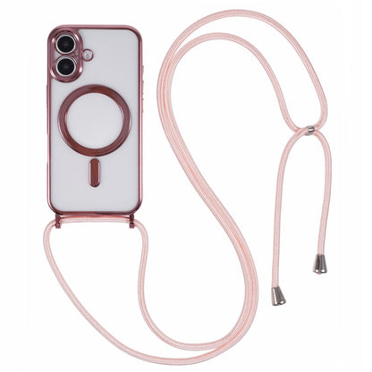 For iPhone 16 Case Compatible with MagSafe Electroplating TPU Cellphone Protector with Long Lanyard