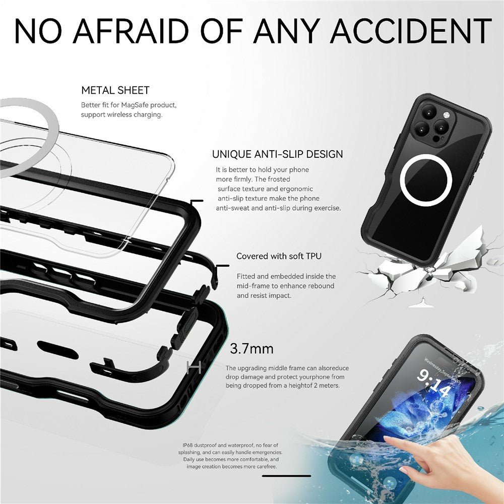 REDPEPPER D-UP Series For iPhone 16 Pro Case IP68 Waterproof Clear Back Panel Phone Cover Compatible with MagSafe