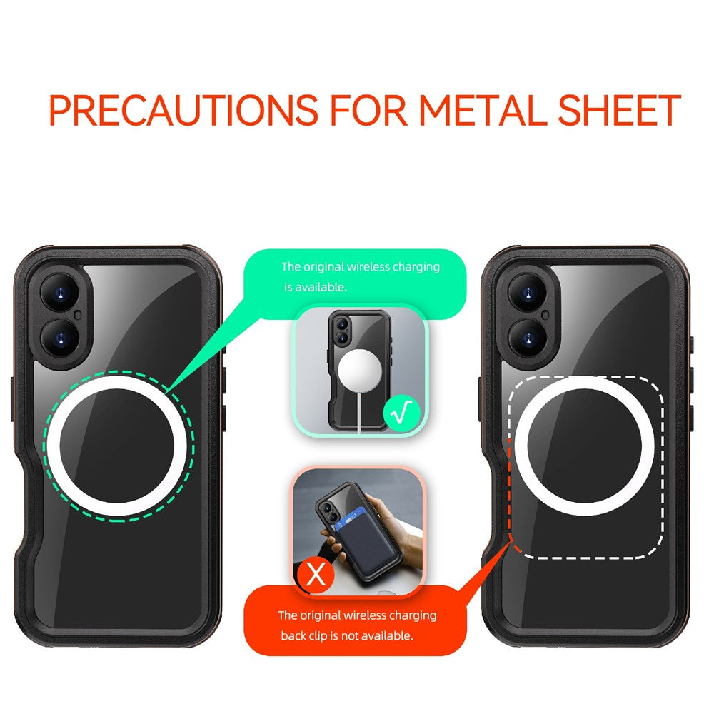 REDPEPPER D-UP Series For iPhone 16 Case IP68 Waterproof Clear Back Panel Phone Cover Compatible with MagSafe