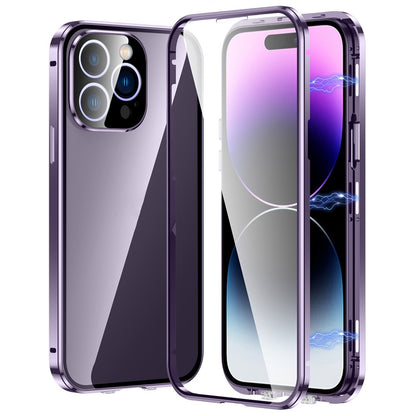 For iPhone 16 Pro Case Magnetic Adsorption Double Sides Tempered Glass+Metal Phone Cover with Buckle