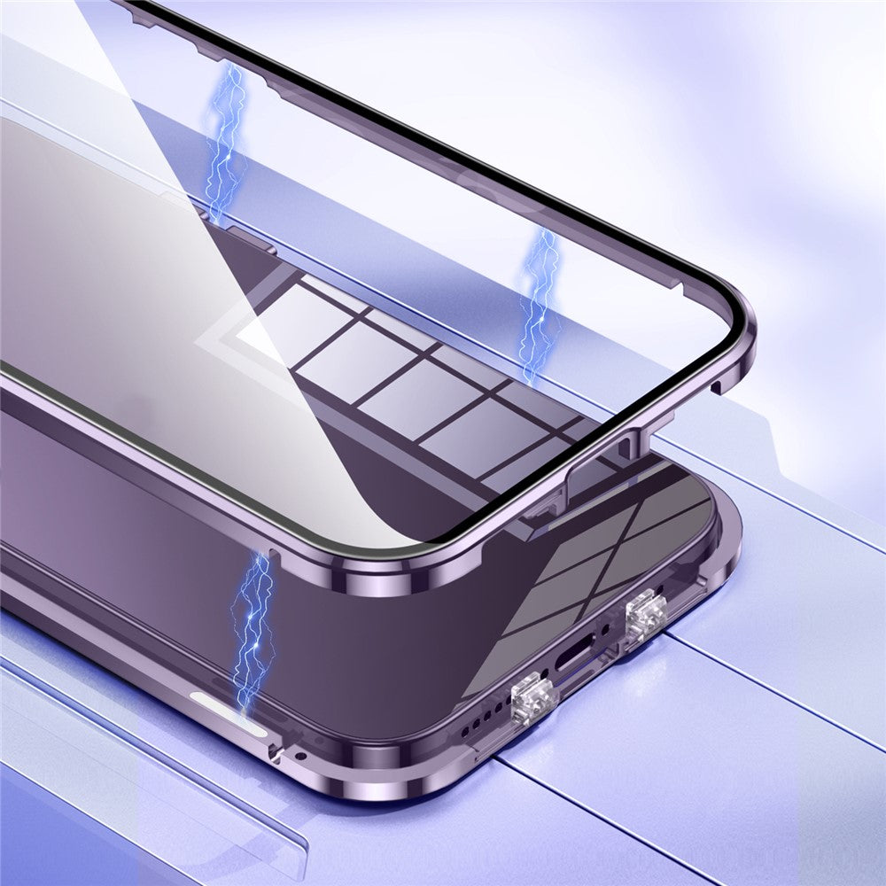For iPhone 16 Pro Case Magnetic Adsorption Double Sides Tempered Glass+Metal Phone Cover with Buckle