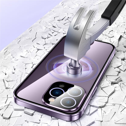 For iPhone 16 Pro Case Magnetic Adsorption Double Sides Tempered Glass+Metal Phone Cover with Buckle